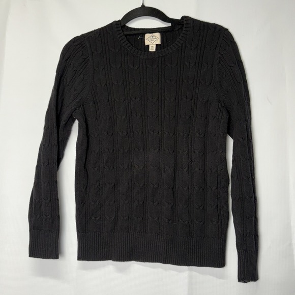 St. John's Bay Womens PXL Black Cable Knit Crewneck Long Sleeve Sweater Classic - Picture 1 of 6